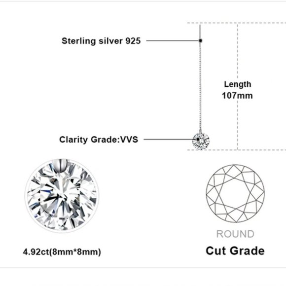 *925 Sterling Silver 4CT Diamond Chain Earrings - Picture 5 of 5